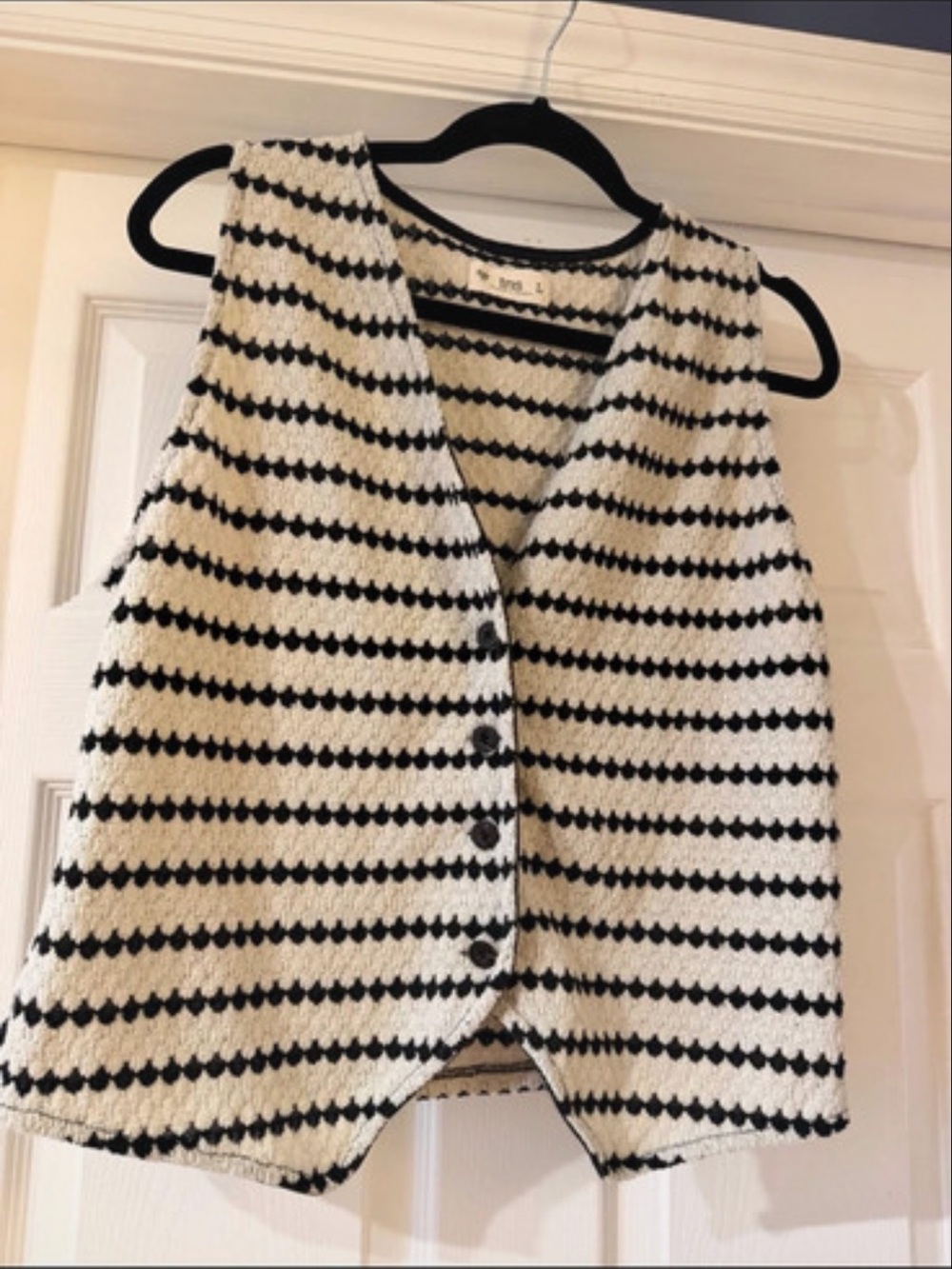 Black & Cream Striped Knit Button Vest - Women's Sweater